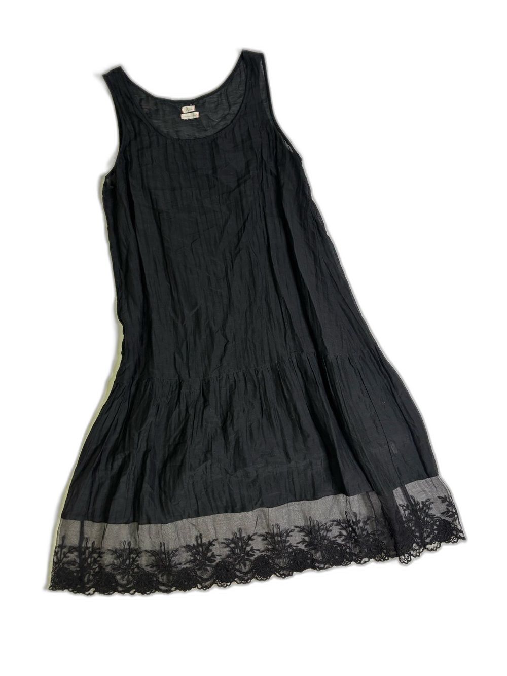 Lightweight Sheer Black Sleeveless Lace-Hem Sundress | Small